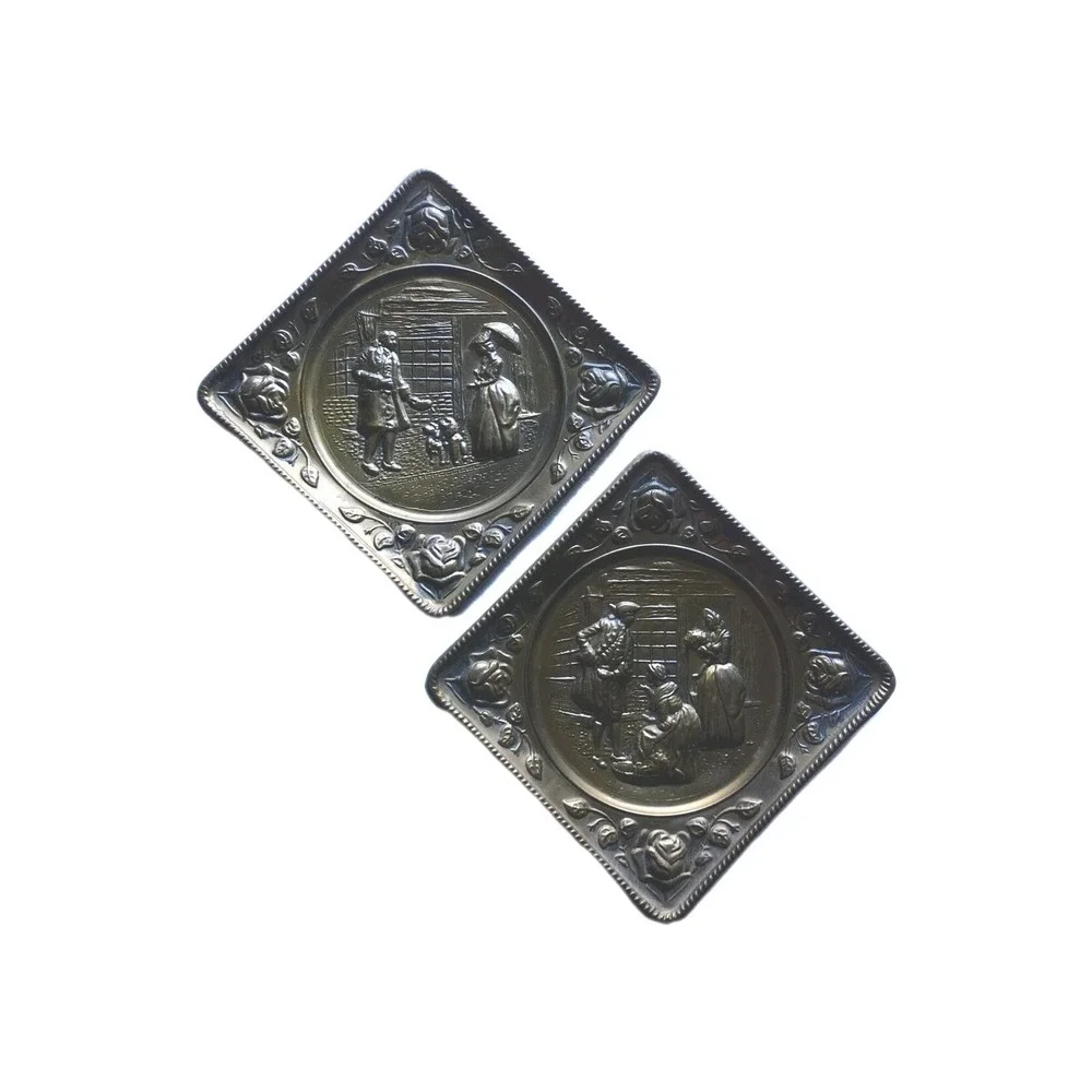 Vintage Elpec England Diamond Shaped Embossed‎ Brass Wall Hanging ×2